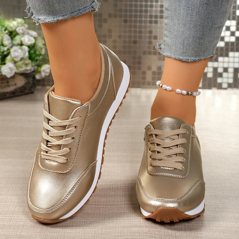 Golden Lace-up Platform Sneakers for Women