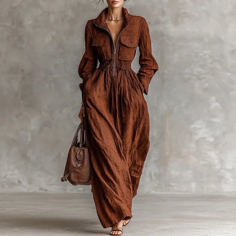 Elegant Lapel Midi Dress