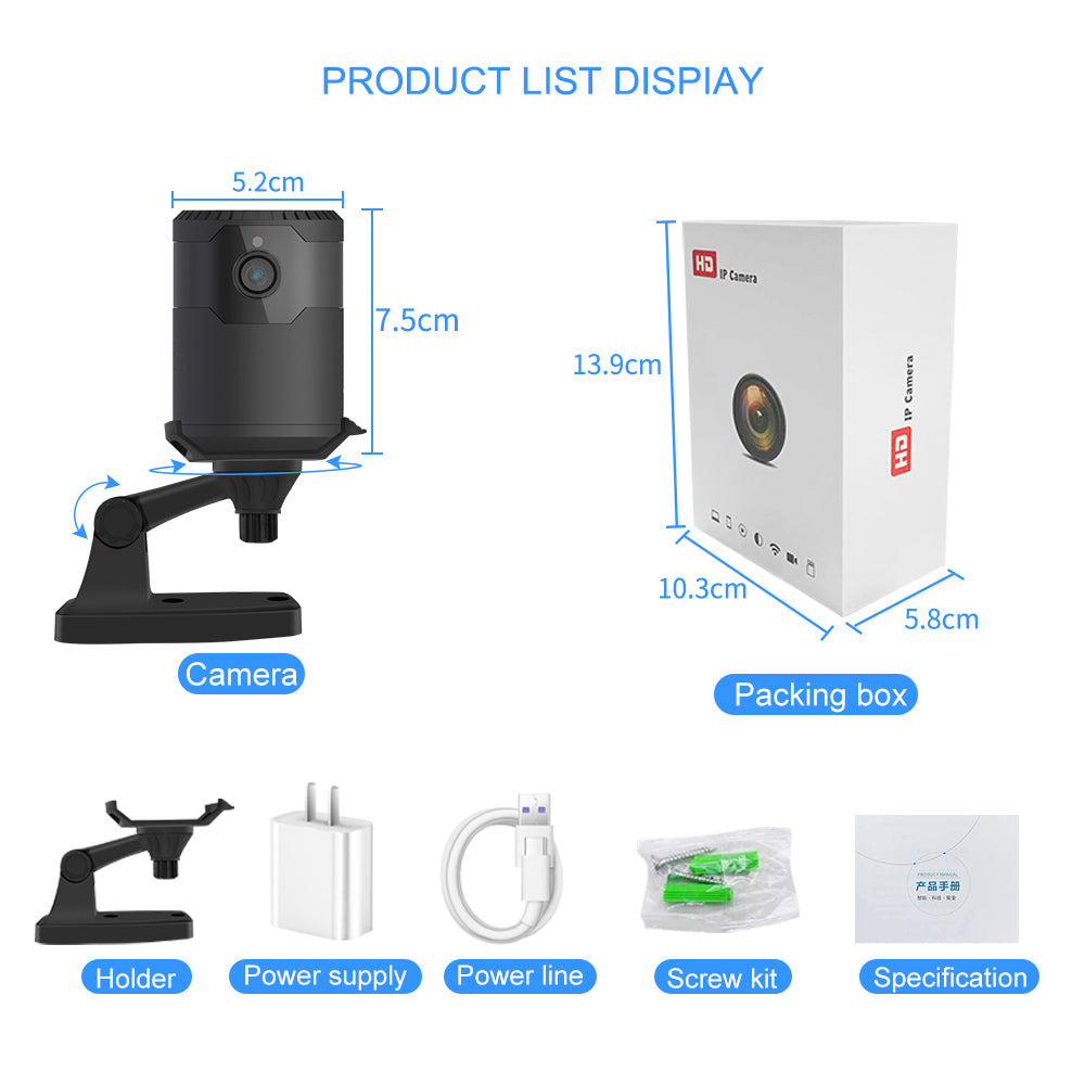 HD 2MP 1080P Wireless Mini Wi-Fi Camera Night Vision