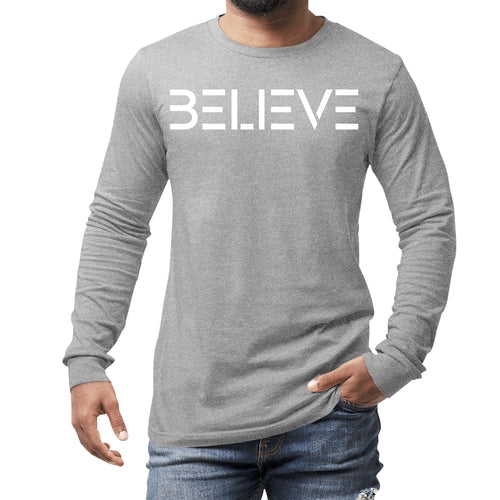 Mens Long Sleeve Graphic T-shirt - Believe White Print
