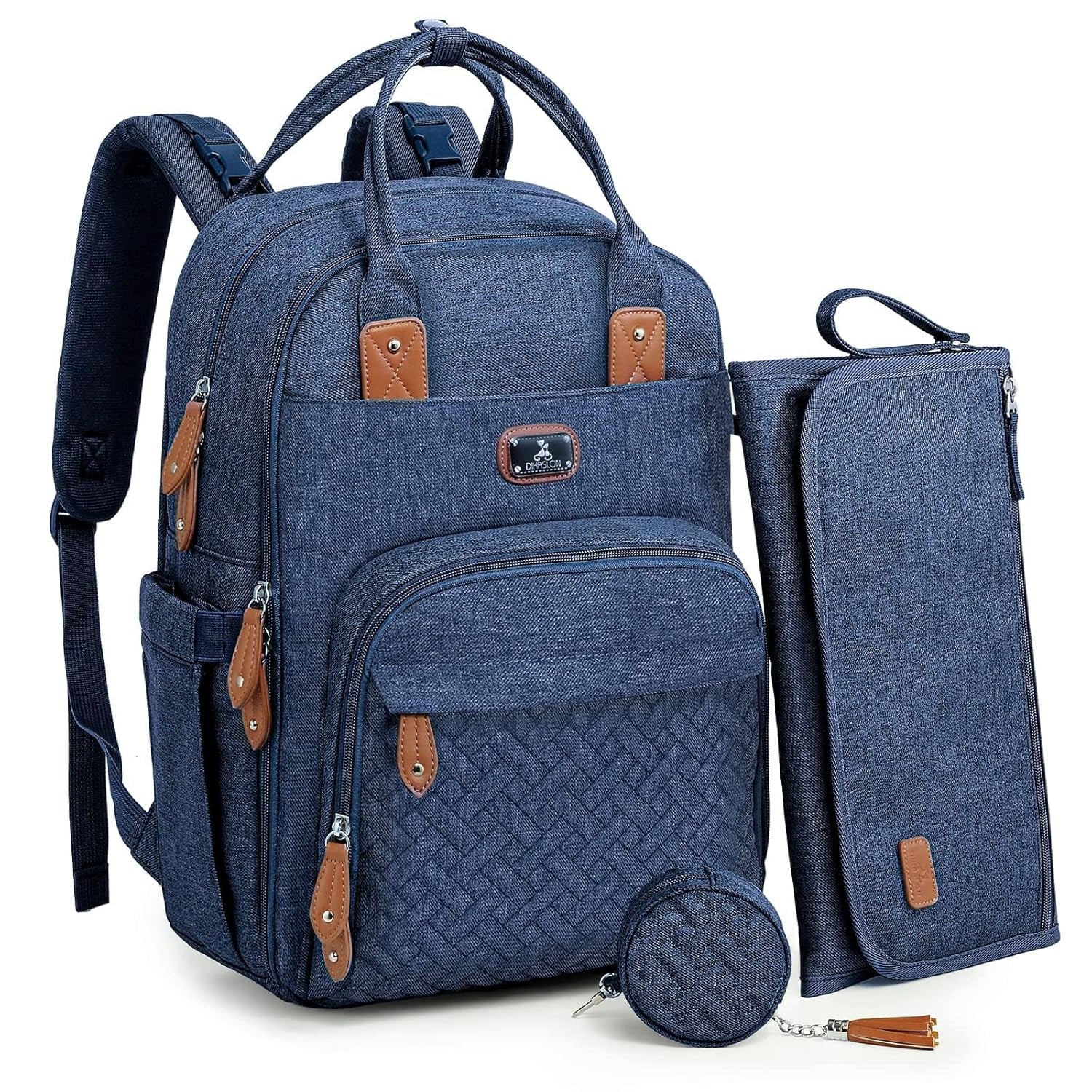 Dikaslon Diaper Bag Backpack with Portable Changing Pad, Pacifier Case and Stroller Straps, Large Unisex Baby Bags for Boys Girls, Multipurpose Travel Back Pack Moms Dads, Brown