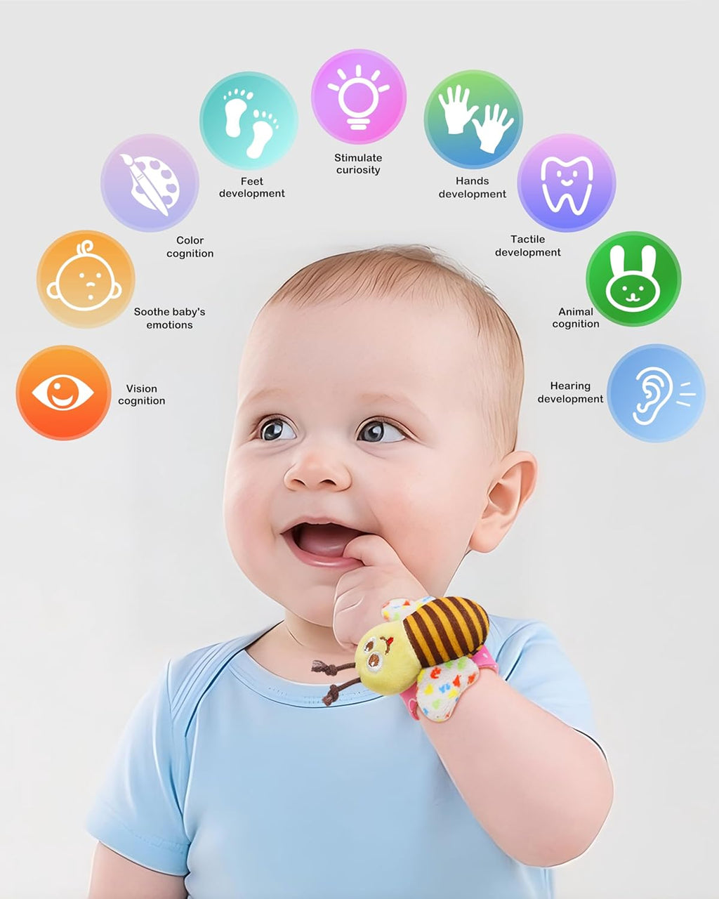 Bloobloomax Wrist Rattle Socks and Foot Finder Set, Infant Girl Boy Toys for Babies 0-36 Months, Newborn Hand & Foot Toys for 0 to 3 Years, Baby Shower Gifts Set