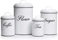 White Canister Sets for Kitchen Counter, Flour and Sugar Containers, Vintage Farmhouse Design Food Storage Container, 4 Pack