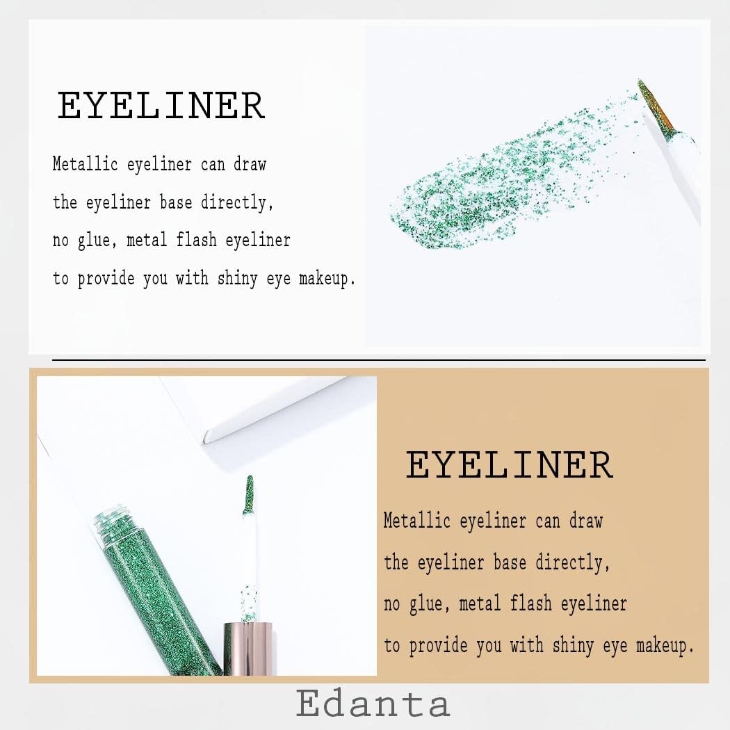 Edanta Glitter Liquid Eyeliner Shimmer Eye Liner Metallic Cosplay Eyeshadow Cosmetics for Women and Girls Pack of 1 (Green)