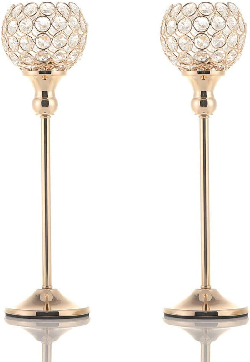 Gold Crystal Candle Holders Set of 2 for Fireplace Coffee Table Mantle Decor,Wedding Home Halloween Decoration Centerpieces