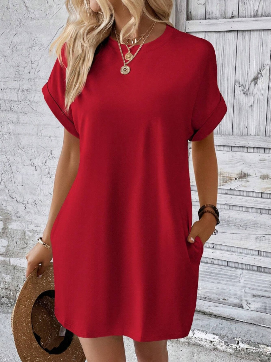 Women's Pocketed Round Sleeve Dress