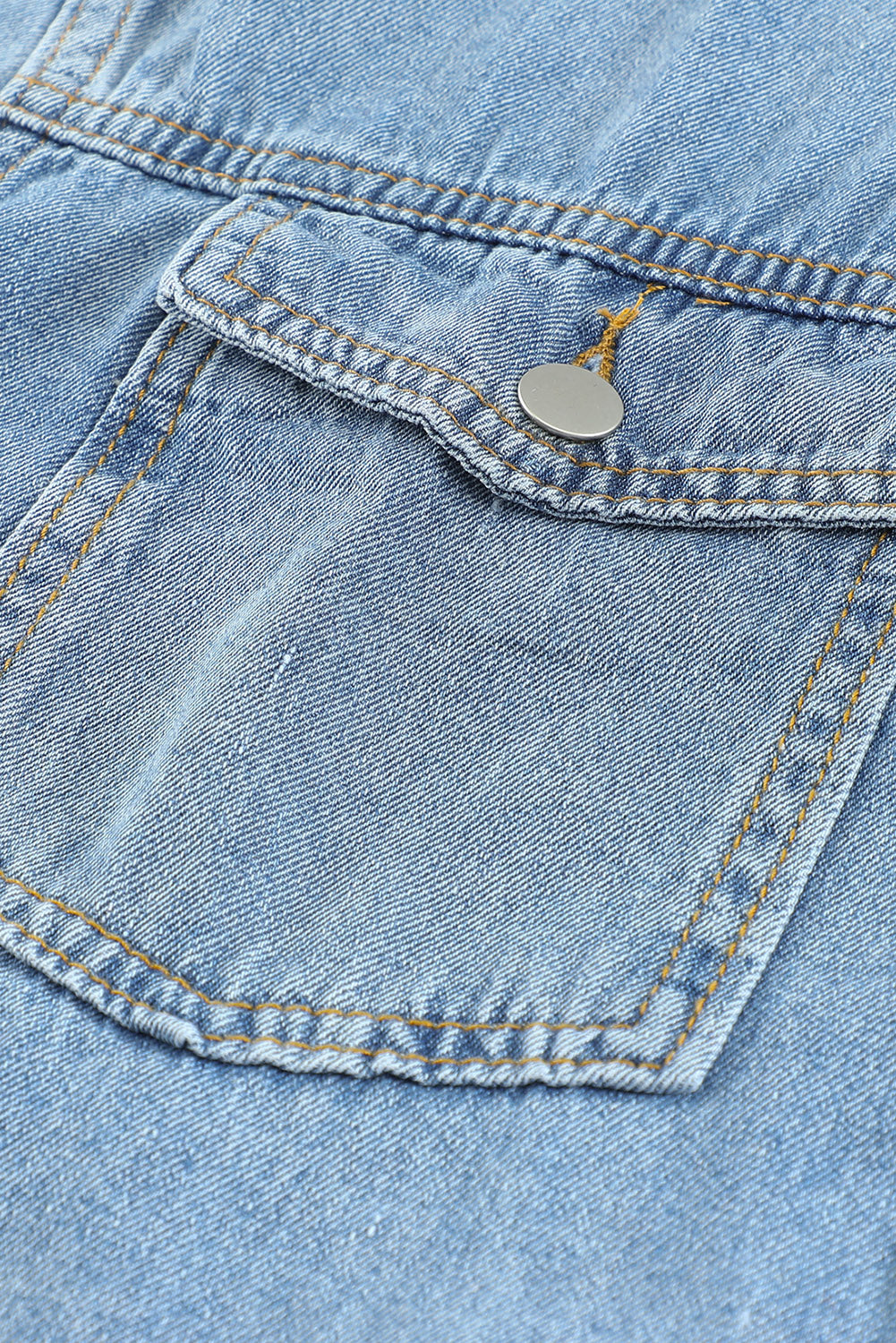 Sky Blue Raw Hem Buttoned Denim Jacket