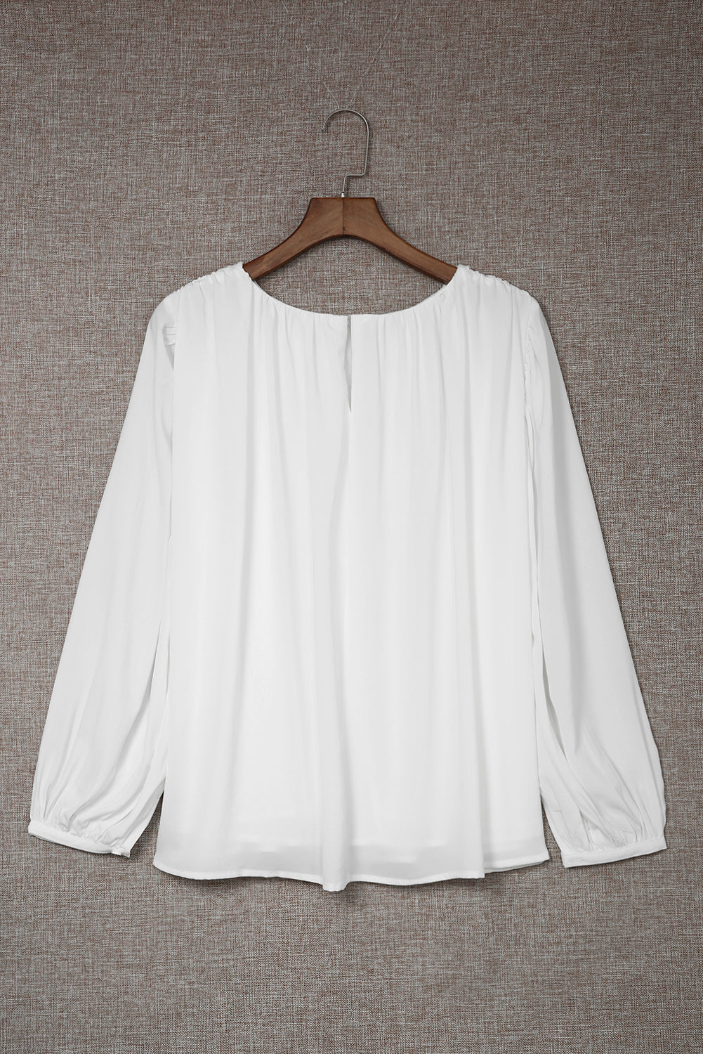 White Crew Neck Billowy Sleeve Blouse