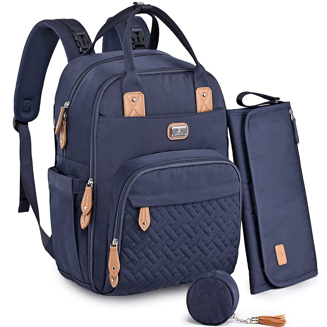 Dikaslon Diaper Bag Backpack with Portable Changing Pad, Pacifier Case and Stroller Straps, Large Unisex Baby Bags for Boys Girls, Multipurpose Travel Back Pack Moms Dads, Brown