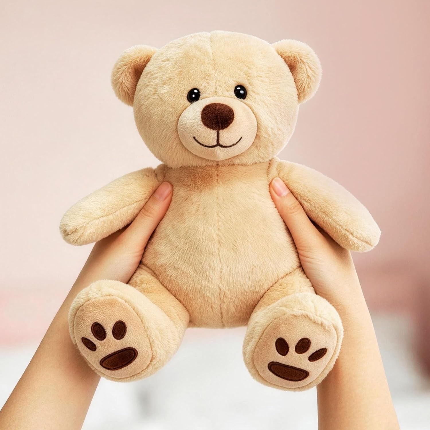Lotfancy Teddy Bear Stuffed Animals, 10 Inch Soft Cuddly Plush Toys, Cute Plushies with Footprints, Stuffed Animals for Girls Kids Baby Toddlers, Baby Shower Easter Birthday Gift Decor, Light Brown