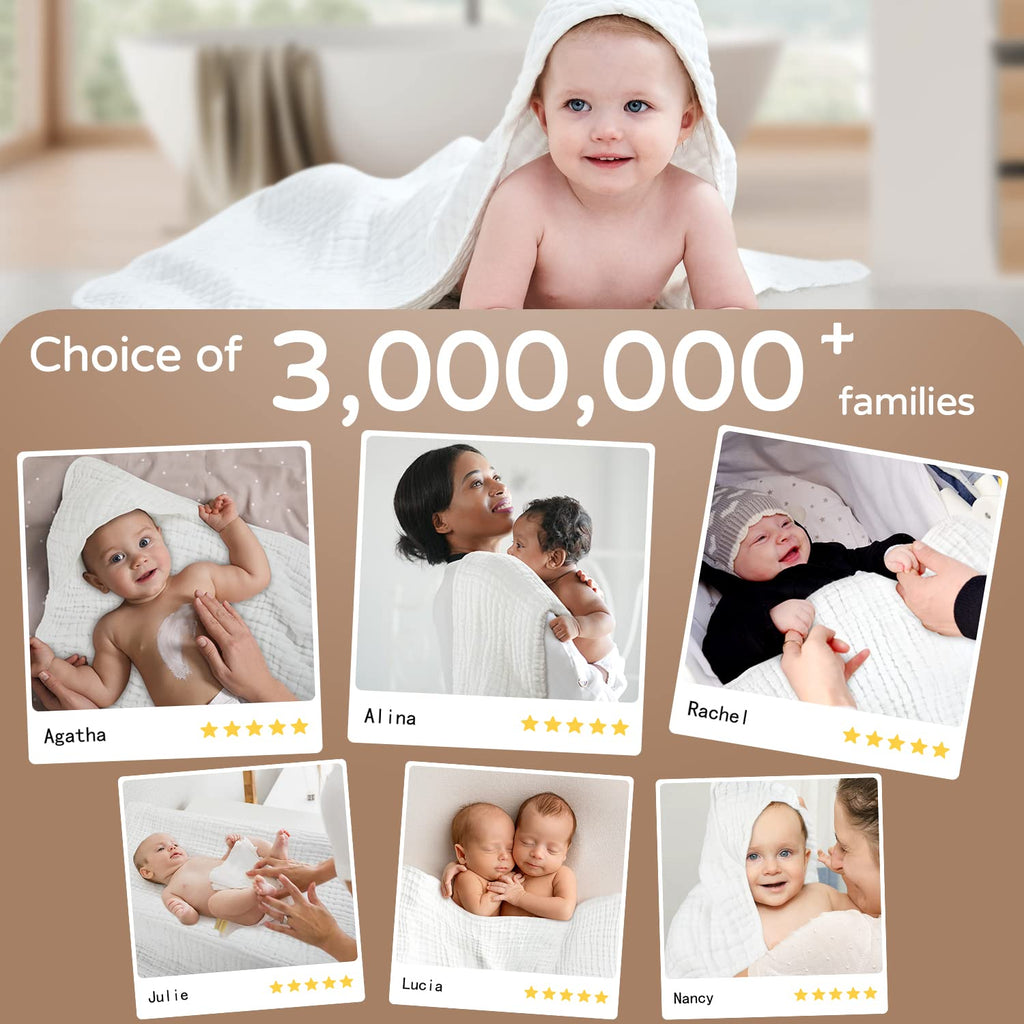 Yoofoss Hooded Baby Towels for Newborn 100% Muslin Cotton Baby Bath Towel with Hood for Babies, Infant, Toddler and Kids, Large 32X32Inch, Soft and Absorbent Newborn Essential