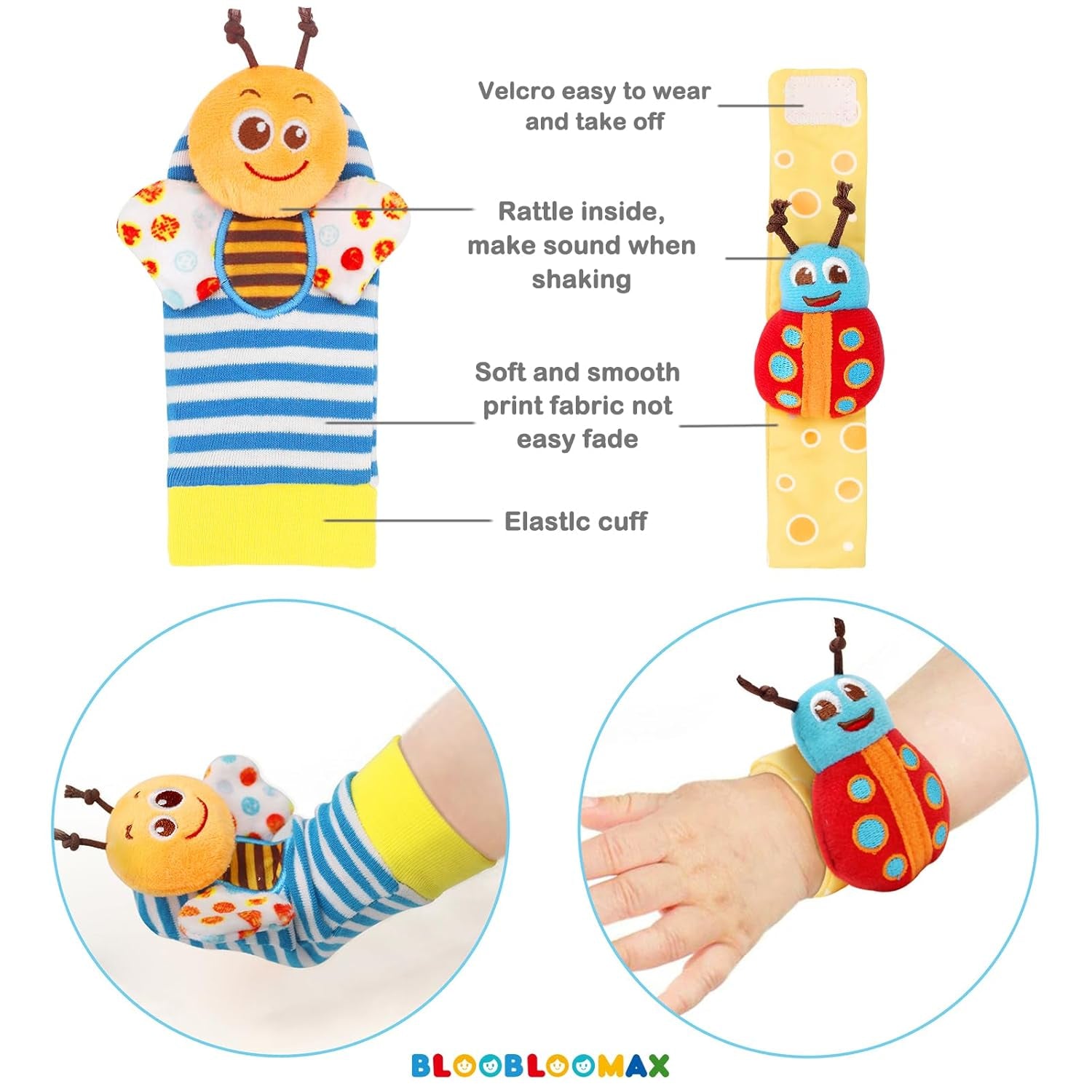 Bloobloomax Wrist Rattle Socks and Foot Finder Set, Infant Girl Boy Toys for Babies 0-36 Months, Newborn Hand & Foot Toys for 0 to 3 Years, Baby Shower Gifts Set