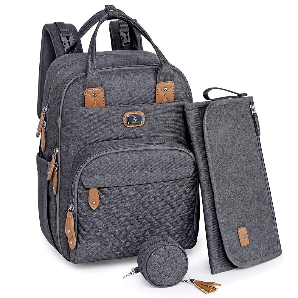 Dikaslon Diaper Bag Backpack with Portable Changing Pad, Pacifier Case and Stroller Straps, Large Unisex Baby Bags for Boys Girls, Multipurpose Travel Back Pack Moms Dads, Brown