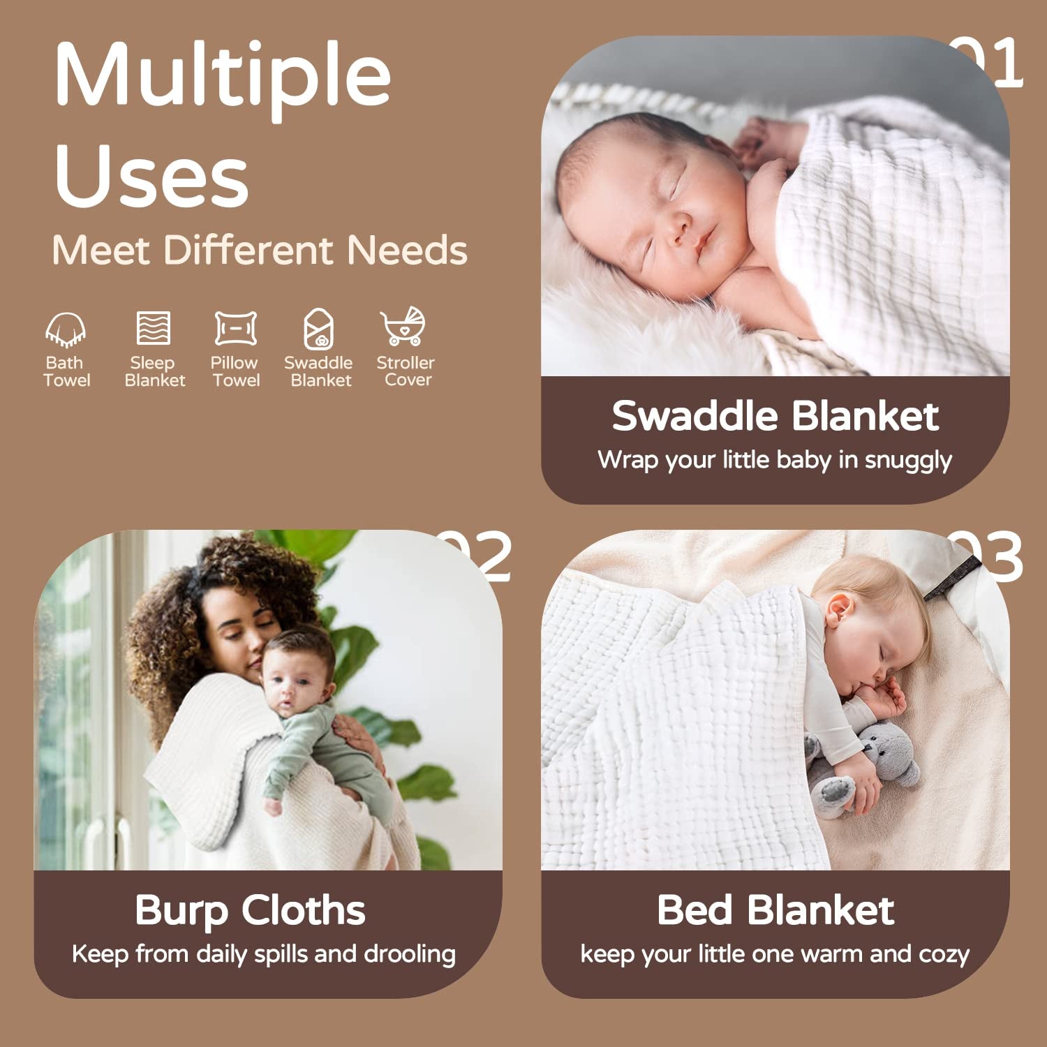 Yoofoss Hooded Baby Towels for Newborn 100% Muslin Cotton Baby Bath Towel with Hood for Babies, Infant, Toddler and Kids, Large 32X32Inch, Soft and Absorbent Newborn Essential