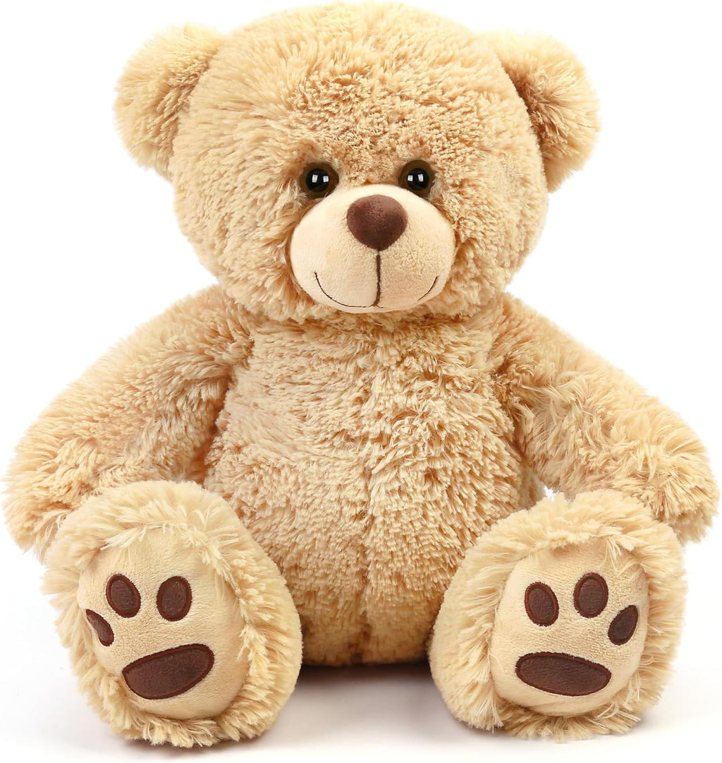 Lotfancy Teddy Bear Stuffed Animals, 10 Inch Soft Cuddly Plush Toys, Cute Plushies with Footprints, Stuffed Animals for Girls Kids Baby Toddlers, Baby Shower Easter Birthday Gift Decor, Light Brown