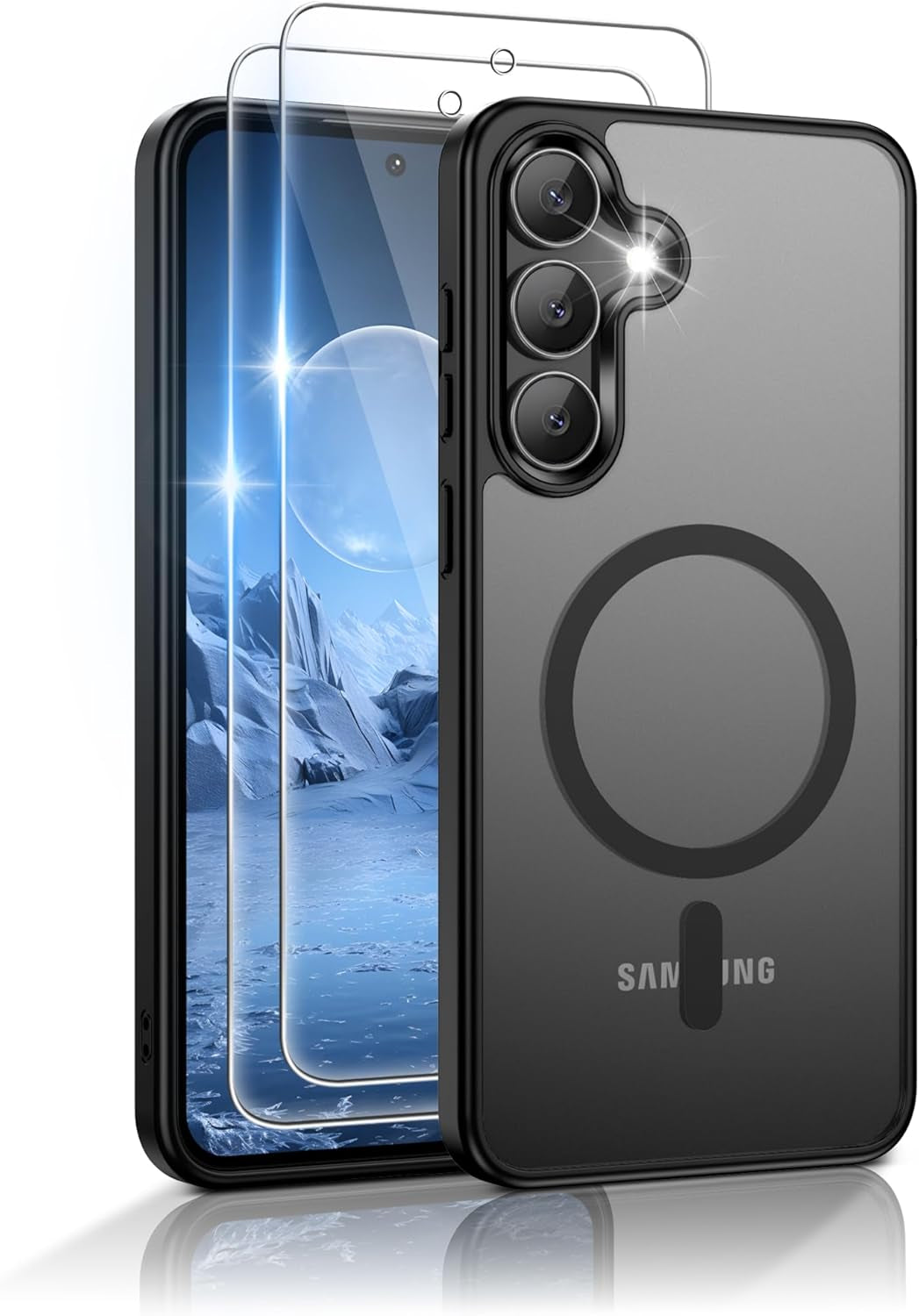 Gritup for Samsung Galaxy S24/S25 Case with 2 PCS Screen Protector (Compatible with Magsafe)(Military Grade Drop Protection) Slim Translucent Matte & Anti-Fingerprint Phone Cover for S24/S25,Black
