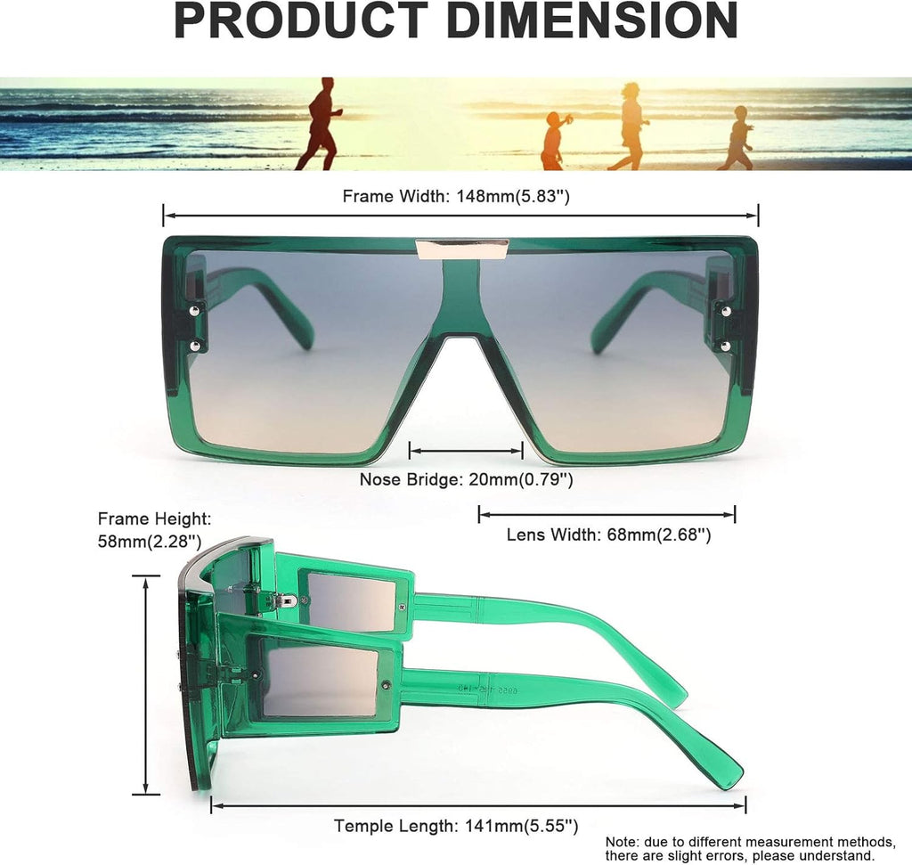 Square Oversized Flat Top Sunglasses with Side Lens Integrated for Women Men B4028