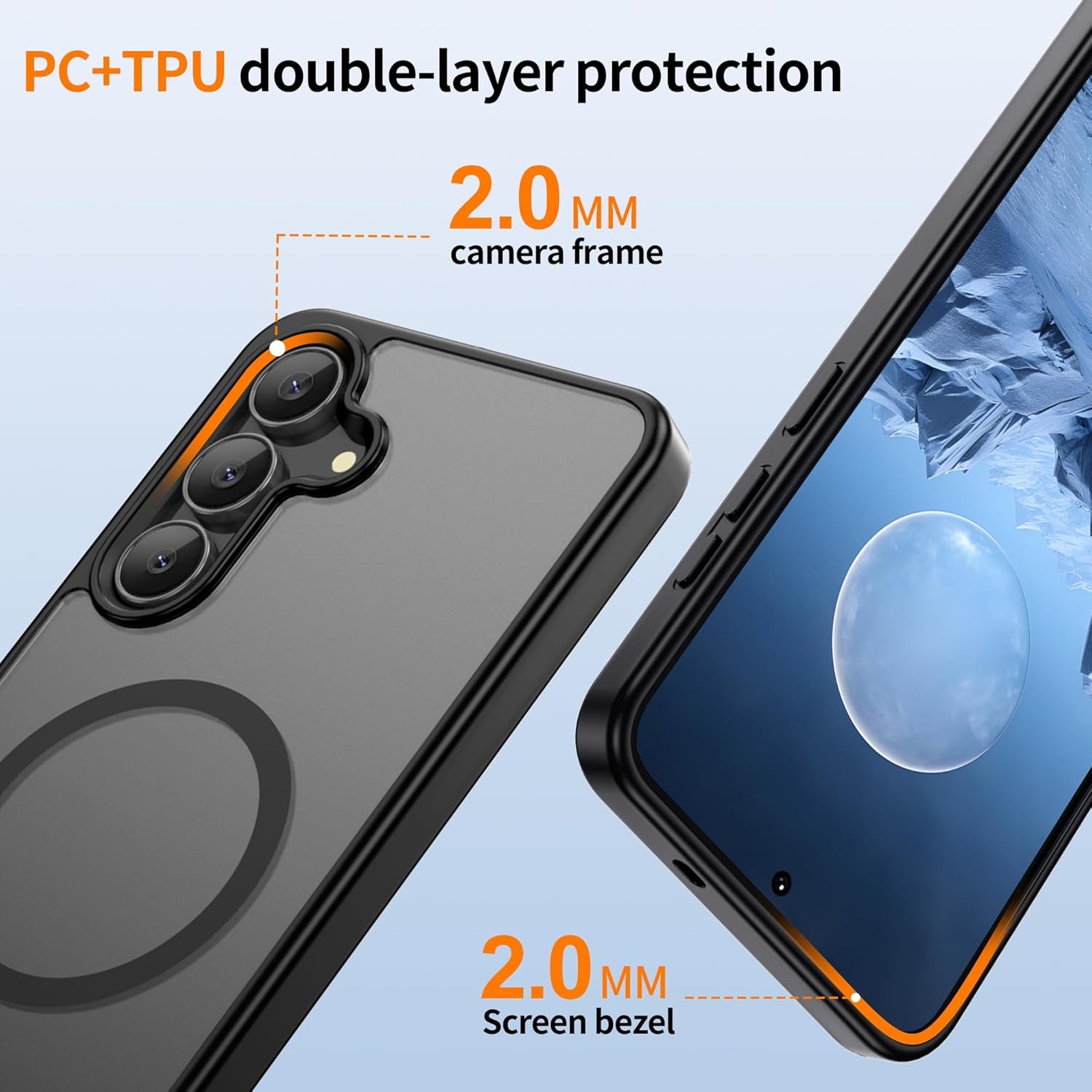 Gritup for Samsung Galaxy S24/S25 Case with 2 PCS Screen Protector (Compatible with Magsafe)(Military Grade Drop Protection) Slim Translucent Matte & Anti-Fingerprint Phone Cover for S24/S25,Black