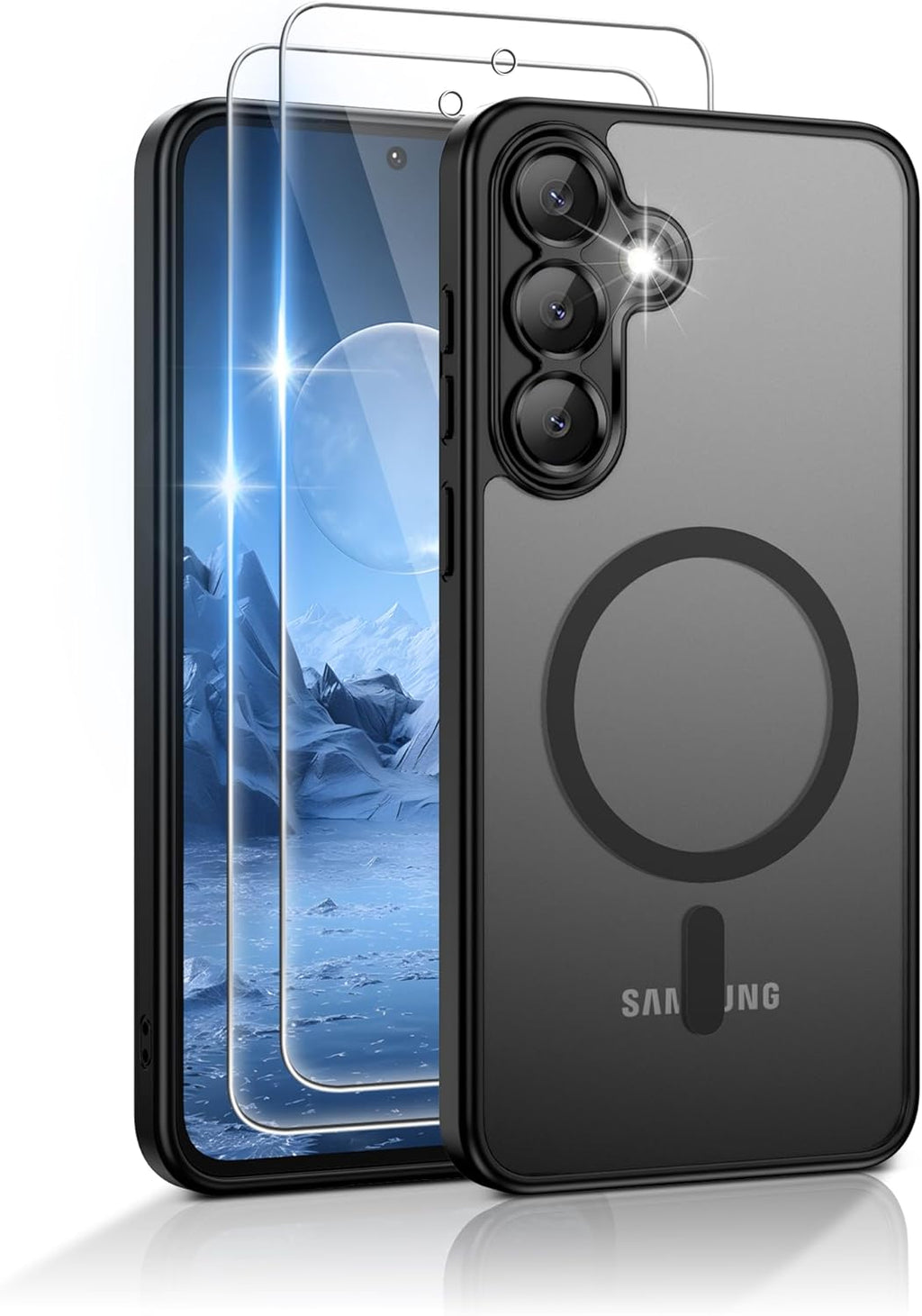 Gritup for Samsung Galaxy S24/S25 Case with 2 PCS Screen Protector (Compatible with Magsafe)(Military Grade Drop Protection) Slim Translucent Matte & Anti-Fingerprint Phone Cover for S24/S25,Black