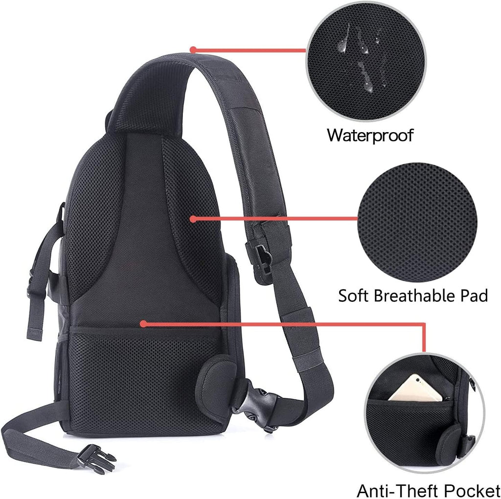 Camera Sling Bag, Dslr/Slr/Mirrorless Camera Case Shockproof Photography Camera Backpack with Tripod Holder & Removable Modular Inserts Compatible with Canon/Nikon/Sony/Fuji, Black