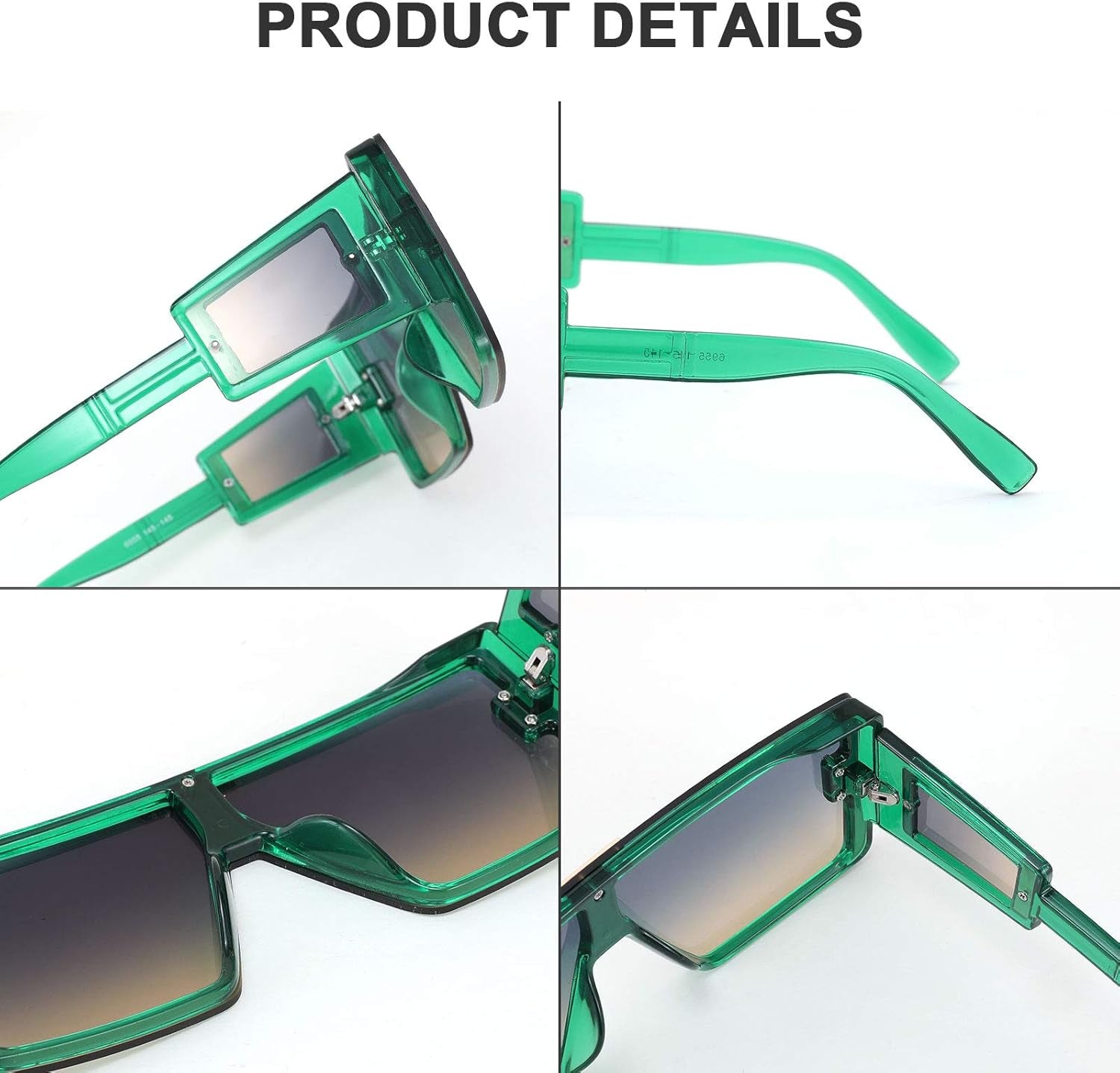 Square Oversized Flat Top Sunglasses with Side Lens Integrated for Women Men B4028