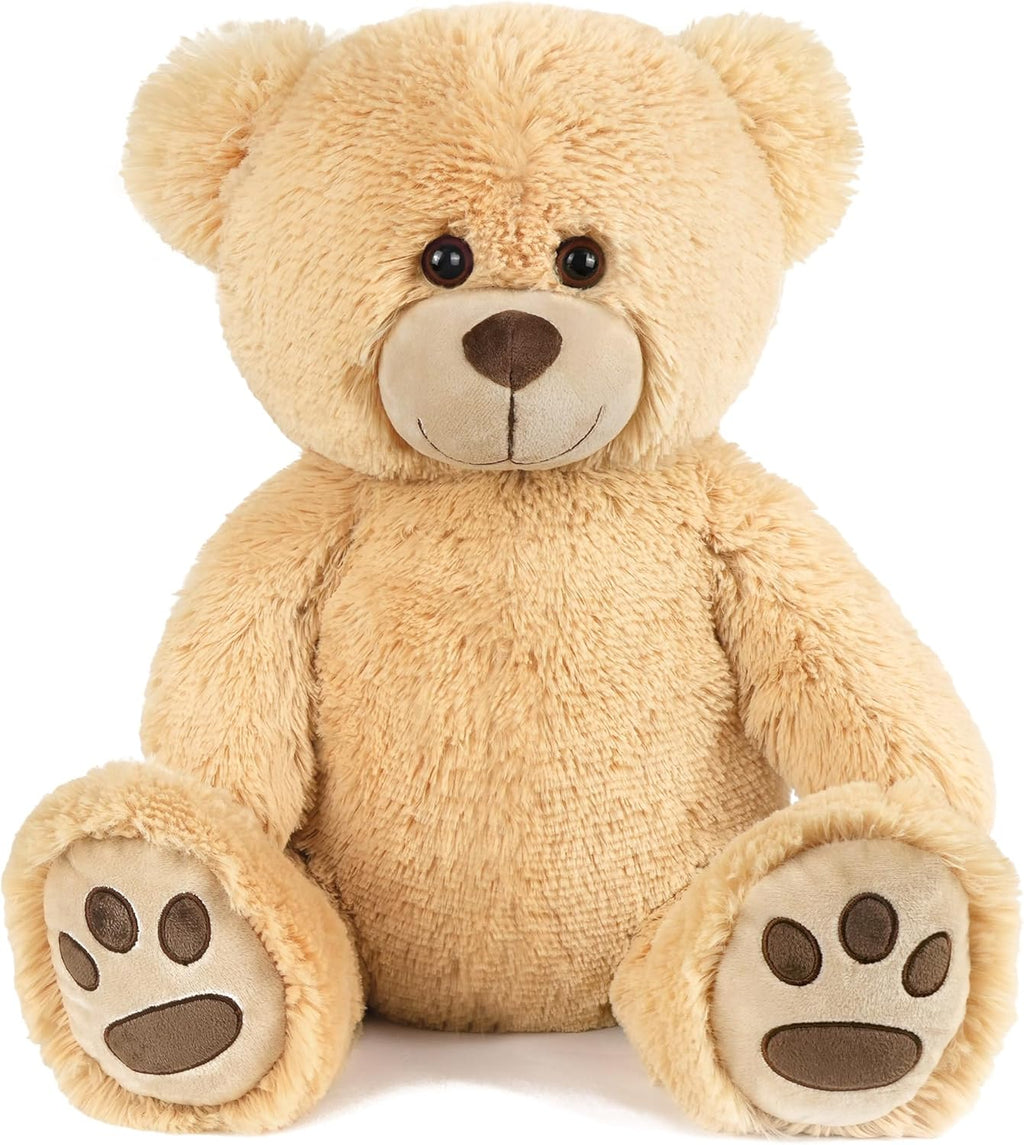 Lotfancy Teddy Bear Stuffed Animals, 10 Inch Soft Cuddly Plush Toys, Cute Plushies with Footprints, Stuffed Animals for Girls Kids Baby Toddlers, Baby Shower Easter Birthday Gift Decor, Light Brown