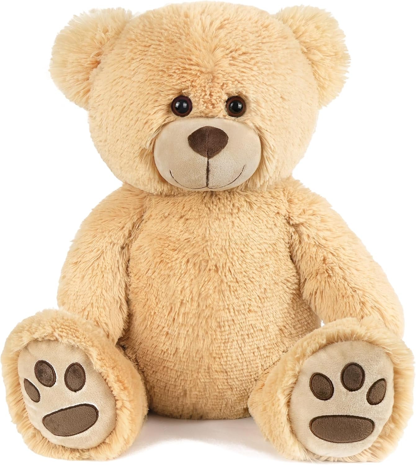 Lotfancy Teddy Bear Stuffed Animals, 10 Inch Soft Cuddly Plush Toys, Cute Plushies with Footprints, Stuffed Animals for Girls Kids Baby Toddlers, Baby Shower Easter Birthday Gift Decor, Light Brown