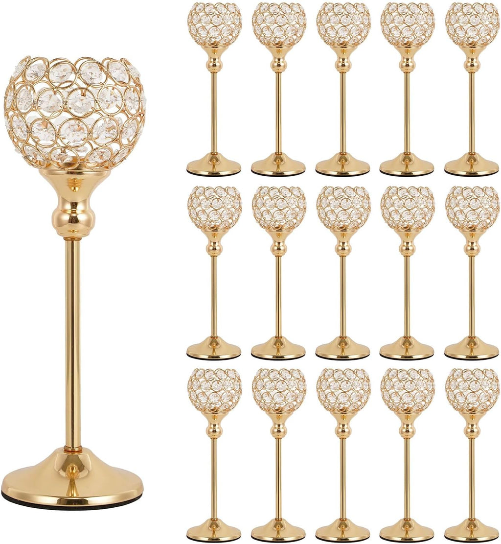 Gold Crystal Candle Holders Set of 2 for Fireplace Coffee Table Mantle Decor,Wedding Home Halloween Decoration Centerpieces