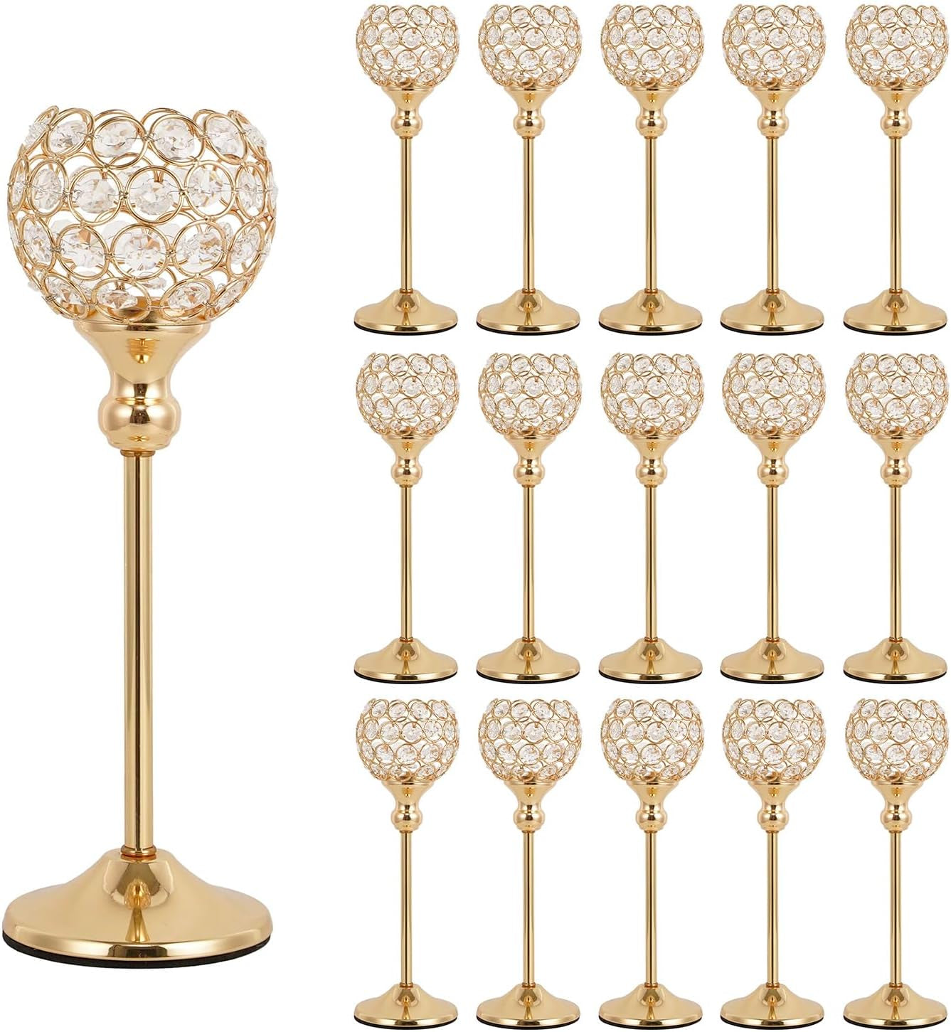 Gold Crystal Candle Holders Set of 2 for Fireplace Coffee Table Mantle Decor,Wedding Home Halloween Decoration Centerpieces