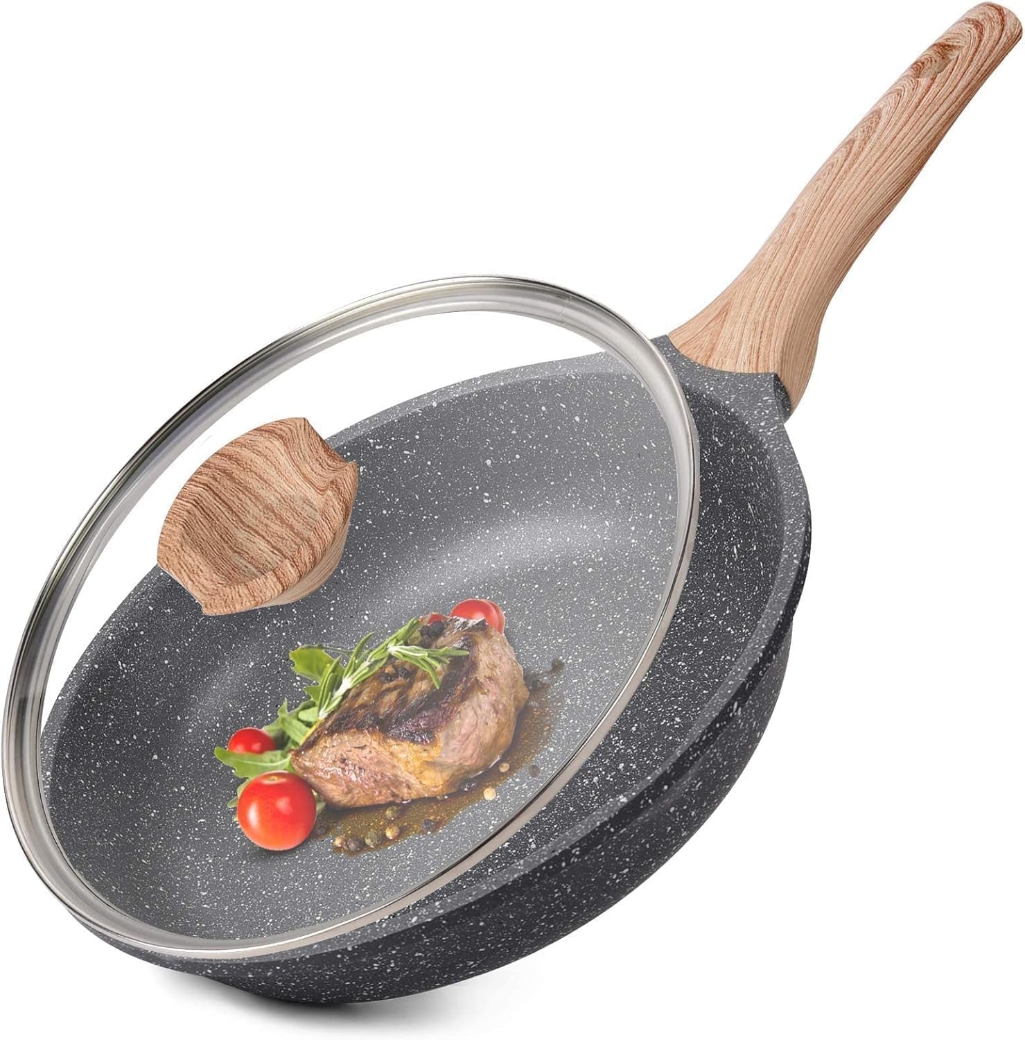 Caannasweis Nonstick Granite Frying Pan Skillet, Non Stick Omelette Fry Pans, Omelet Egg Pan, Stone Cookware Chef'S Pan, Induction Compatible, PFOA Free (Gray, 9.5 Inch)