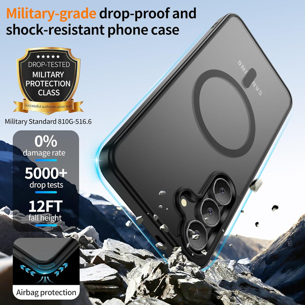 Gritup for Samsung Galaxy S24/S25 Case with 2 PCS Screen Protector (Compatible with Magsafe)(Military Grade Drop Protection) Slim Translucent Matte & Anti-Fingerprint Phone Cover for S24/S25,Black