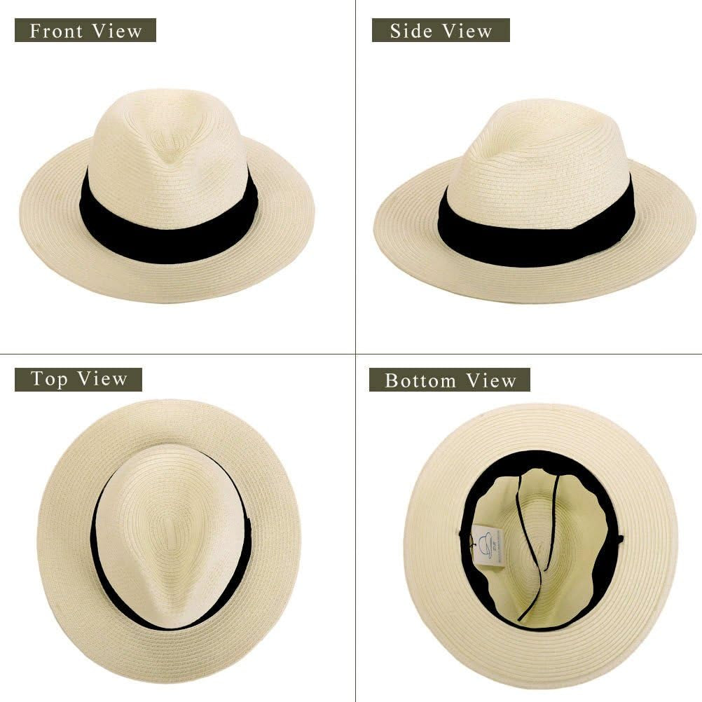 Anycosy Panama Straw Hats for Women Summer Beach Sun Hat Wide Brim Fedora Cap Upf50+(C01-Brown)