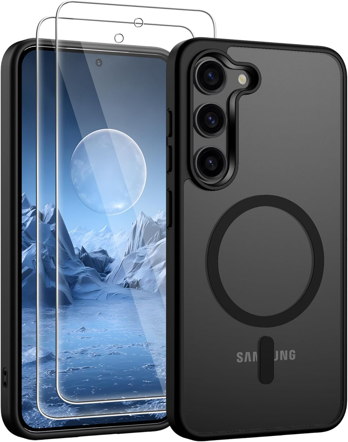 Gritup for Samsung Galaxy S24/S25 Case with 2 PCS Screen Protector (Compatible with Magsafe)(Military Grade Drop Protection) Slim Translucent Matte & Anti-Fingerprint Phone Cover for S24/S25,Black