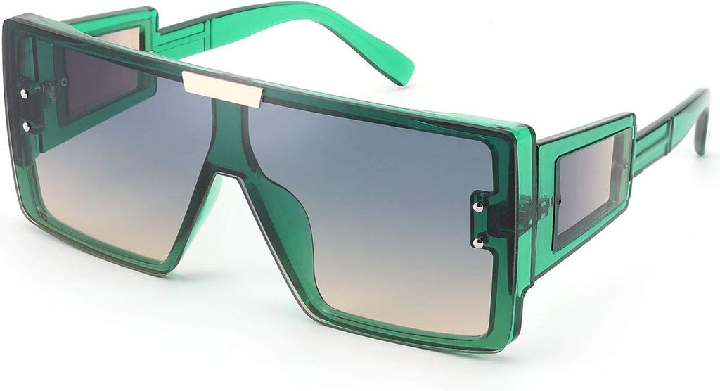Square Oversized Flat Top Sunglasses with Side Lens Integrated for Women Men B4028