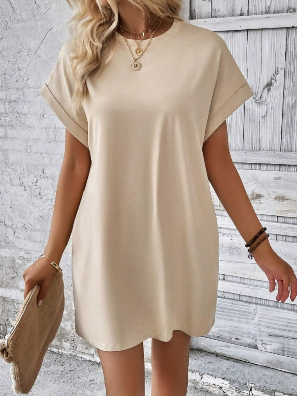 Women's Pocketed Round Sleeve Dress