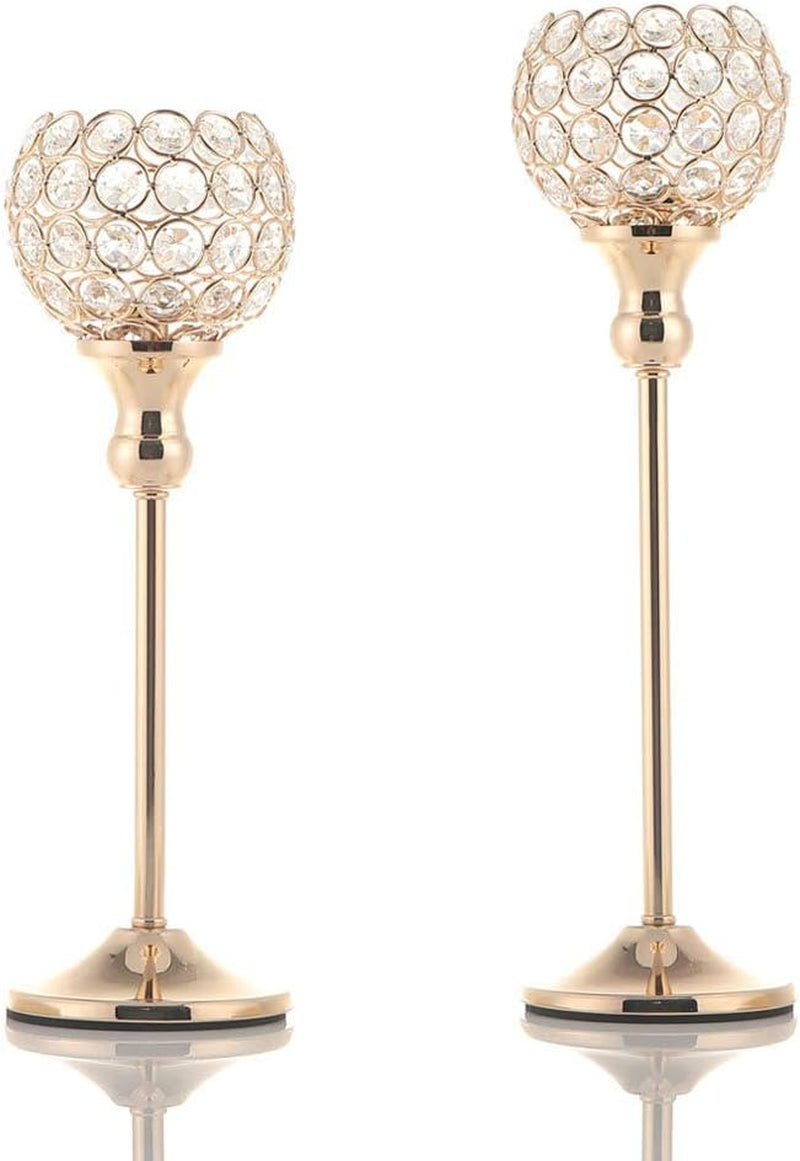 Gold Crystal Candle Holders Set of 2 for Fireplace Coffee Table Mantle Decor,Wedding Home Halloween Decoration Centerpieces