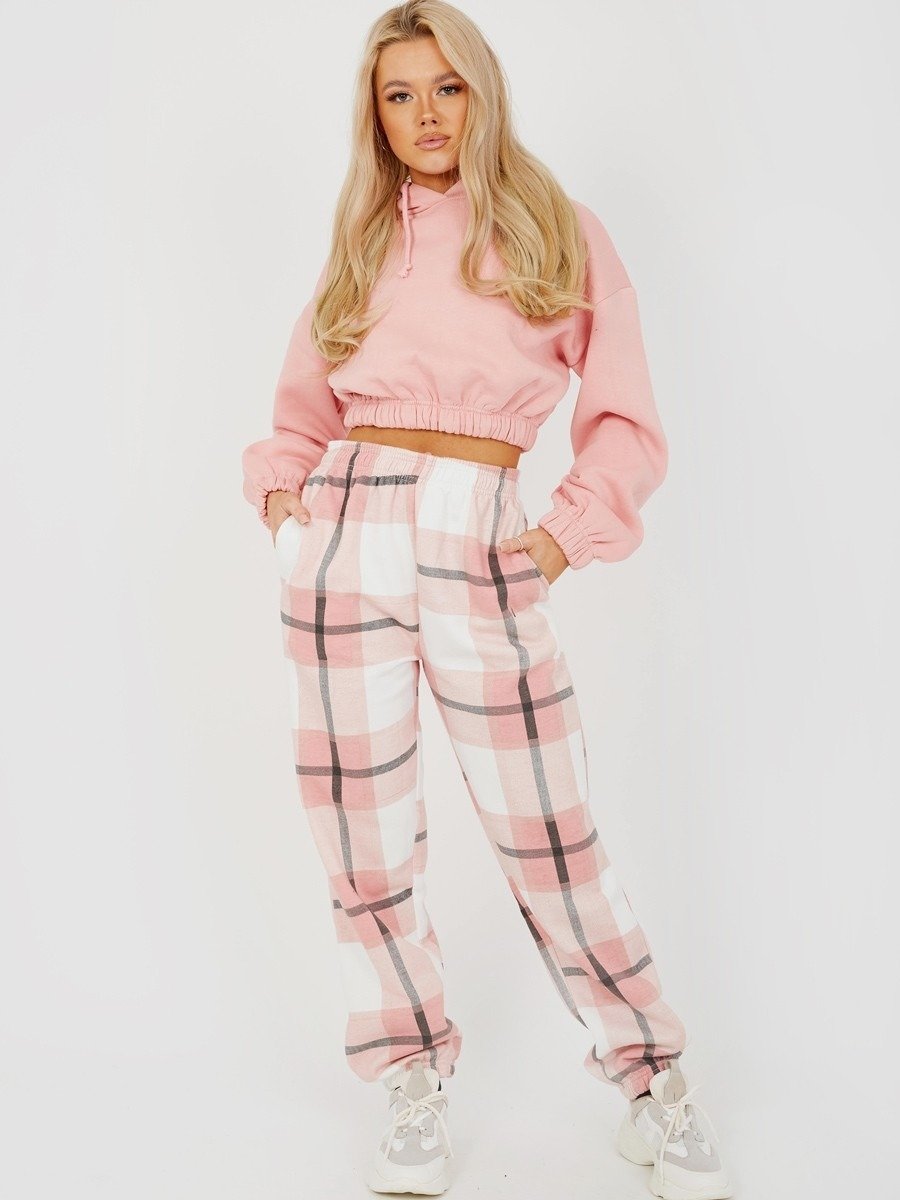 Women's Navy Checked Joggers