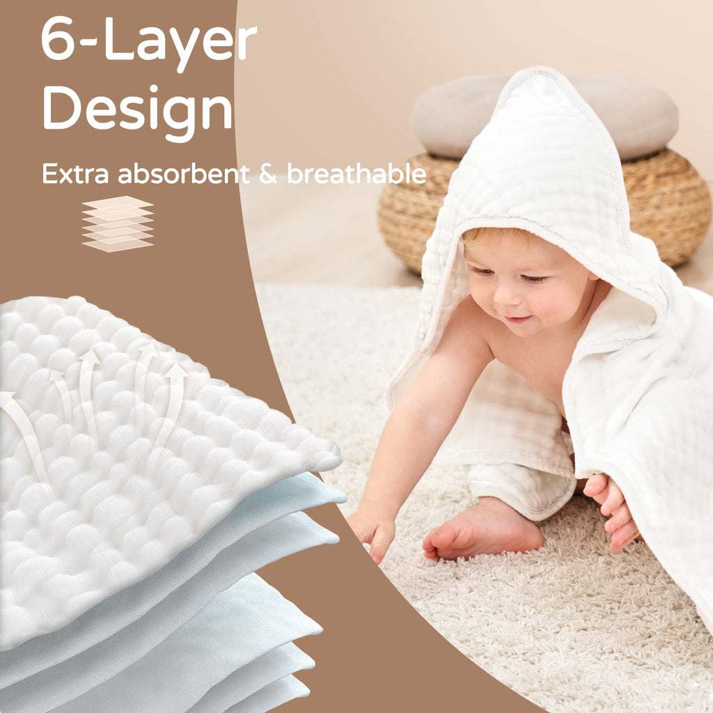 Yoofoss Hooded Baby Towels for Newborn 100% Muslin Cotton Baby Bath Towel with Hood for Babies, Infant, Toddler and Kids, Large 32X32Inch, Soft and Absorbent Newborn Essential