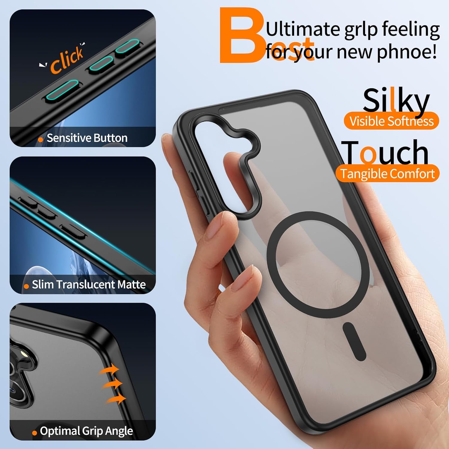 Gritup for Samsung Galaxy S24/S25 Case with 2 PCS Screen Protector (Compatible with Magsafe)(Military Grade Drop Protection) Slim Translucent Matte & Anti-Fingerprint Phone Cover for S24/S25,Black