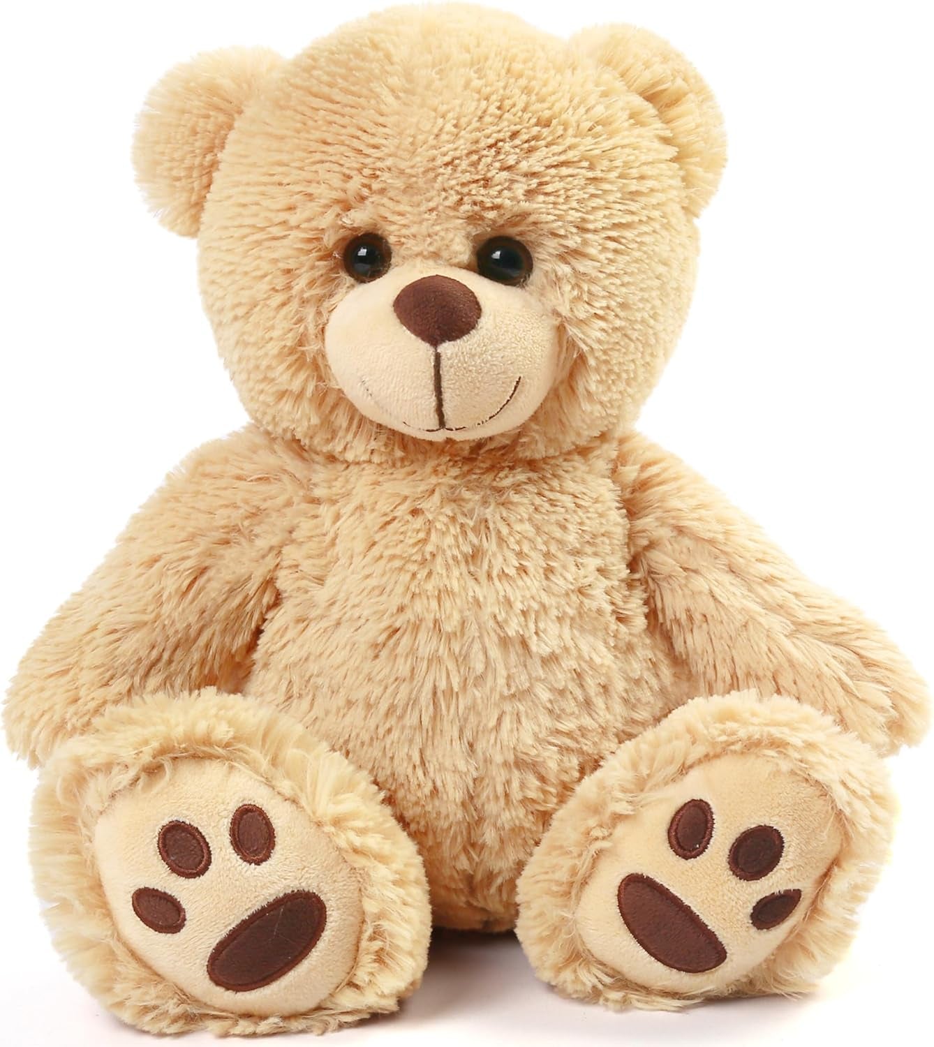 Lotfancy Teddy Bear Stuffed Animals, 10 Inch Soft Cuddly Plush Toys, Cute Plushies with Footprints, Stuffed Animals for Girls Kids Baby Toddlers, Baby Shower Easter Birthday Gift Decor, Light Brown