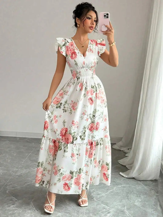 2026 Women's Romantic Floral Print Dress Minimalist Fashion Summer Appropriate Casual Elegant Skirt for Women