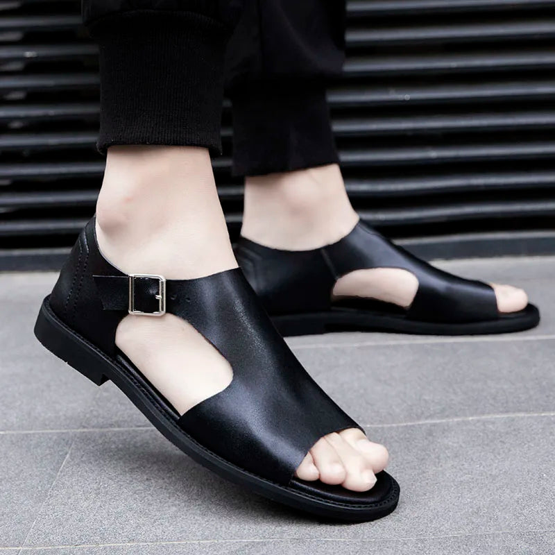 2026 Genuine Leather Men's Shoes Summer Men's Casual Sandals Fashion Ventilate Men's Sandals New Style Driving Shoes