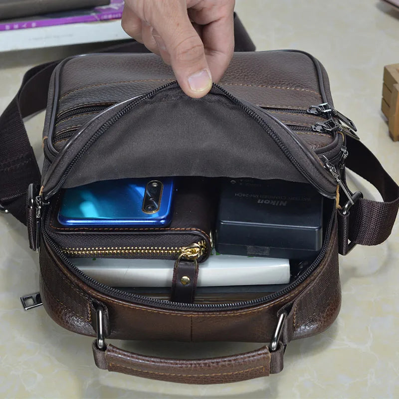 Hot Fashion Men Messenger Bags Genuine Leather Handbags for Man Luxury Brand Male Crossbody Bag for Mini Pad Boy Shoulder Bag