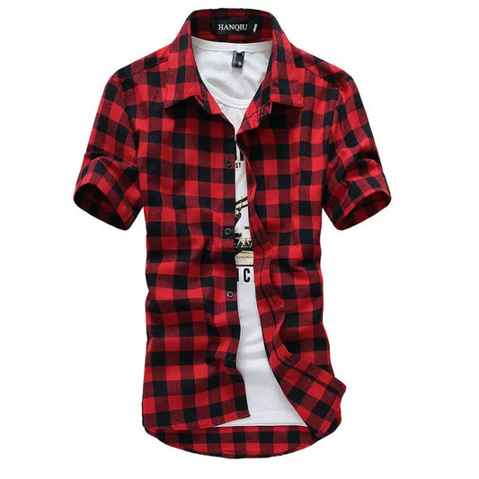 Red And Black Plaid Shirt Men Shirts 2026 New Summer Fashion Chemise Homme Mens Checkered Shirts Short Sleeve Shirt Men Blouse