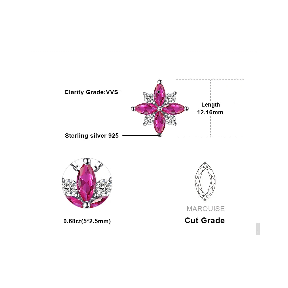 JewelryPalace Flowers Created Ruby 925 Sterling Silver Pendant Necklace for Woman Cross Gemstone Fine Jewelry Choker No Chain