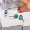 ShinyGem  Baroque Natural Blue Agate Fashion Jewelry 14K Electroplated Gold Wire  Handmade Bracelet And Ring Set For Women