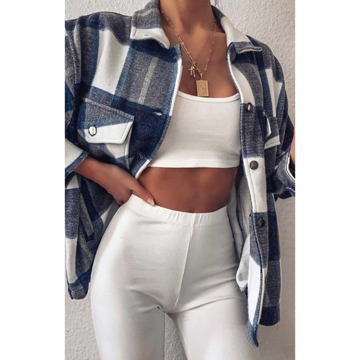 Women's Navy Checked Joggers