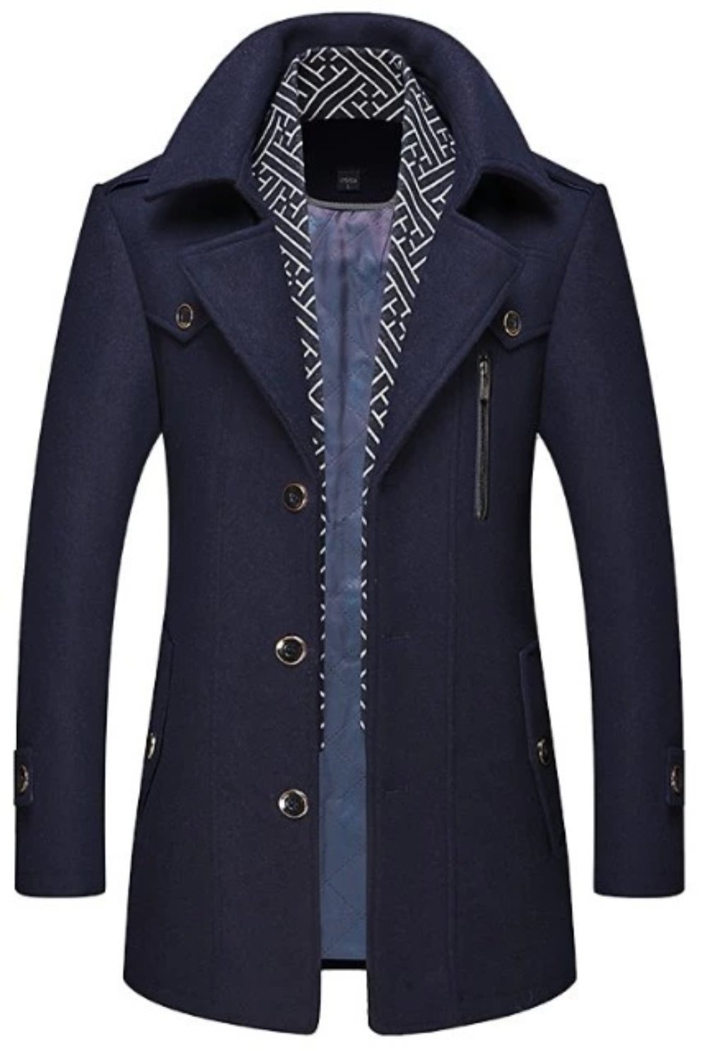 Men's Layered Collar Mid Length Coat
