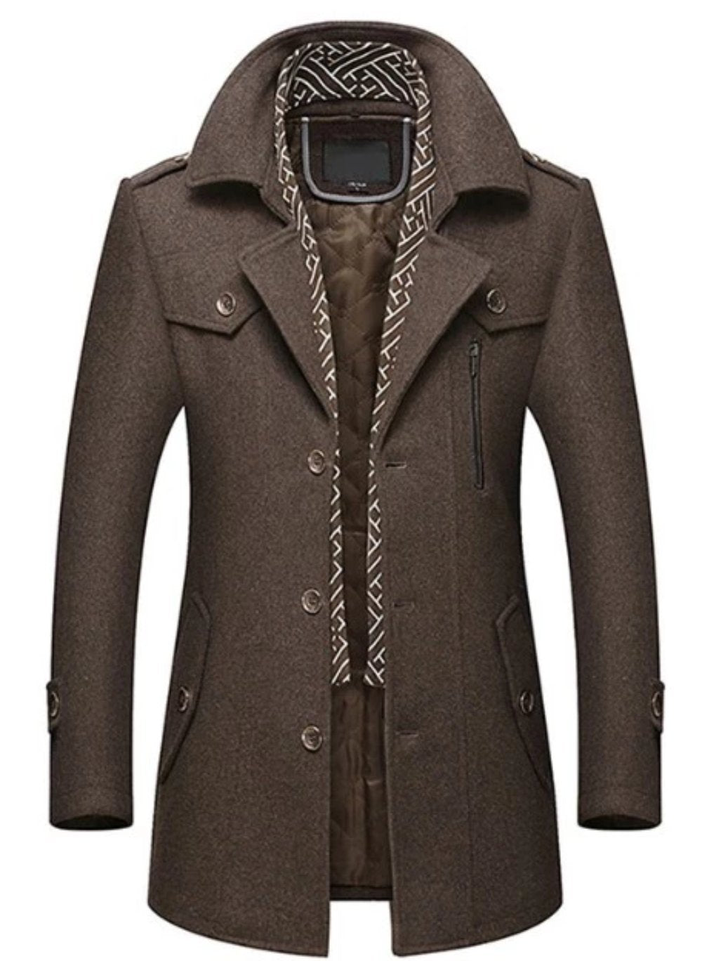 Men's Layered Collar Mid Length Coat