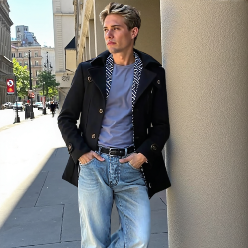 Men's Layered Collar Mid Length Coat